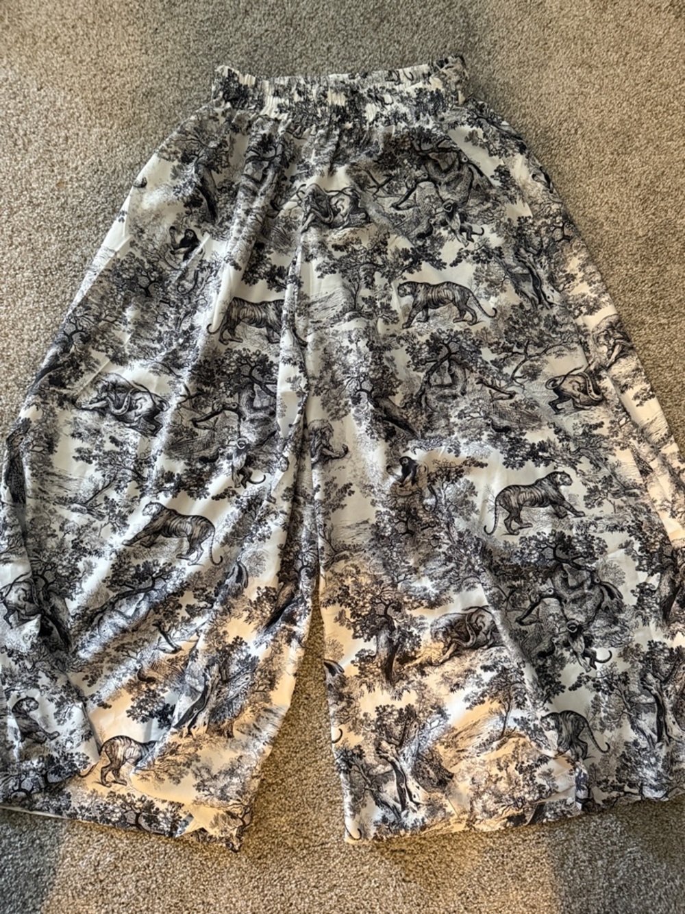 #260. Black and White Safari Print Palazzo Pants